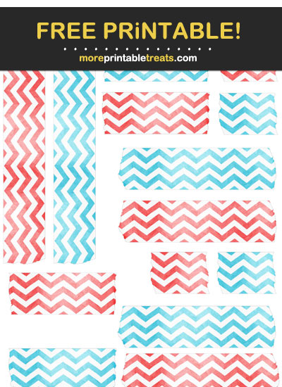 Free Printable Tropical Blue and Strawberry Pink Chevron Watercolor Washi Tape