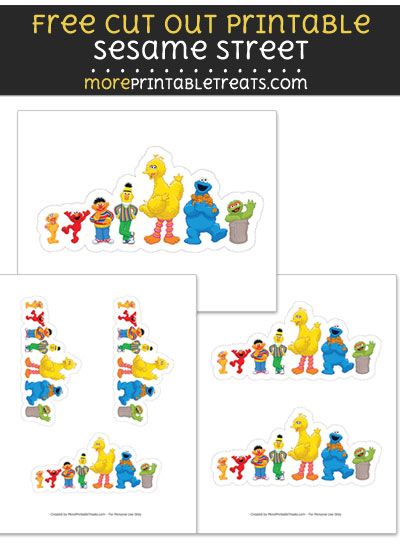 Free Zoe, Elmo, Bert, Ernie, Big Bird, Cookie Monster, and Oscar the Grouch Cut Out Printable with Dashed Lines - Sesame Street