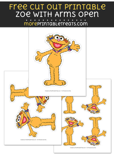 Free Zoe with Arms Open Cut Out Printable with Dashed Lines - Sesame Street